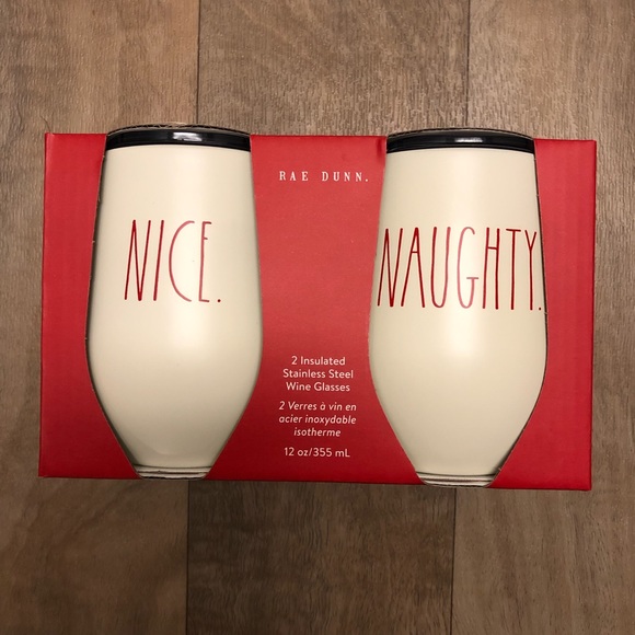 Rae Dunn Other - Rae Dunn NICE NAUGHTY Christmas Wine Glasses Set